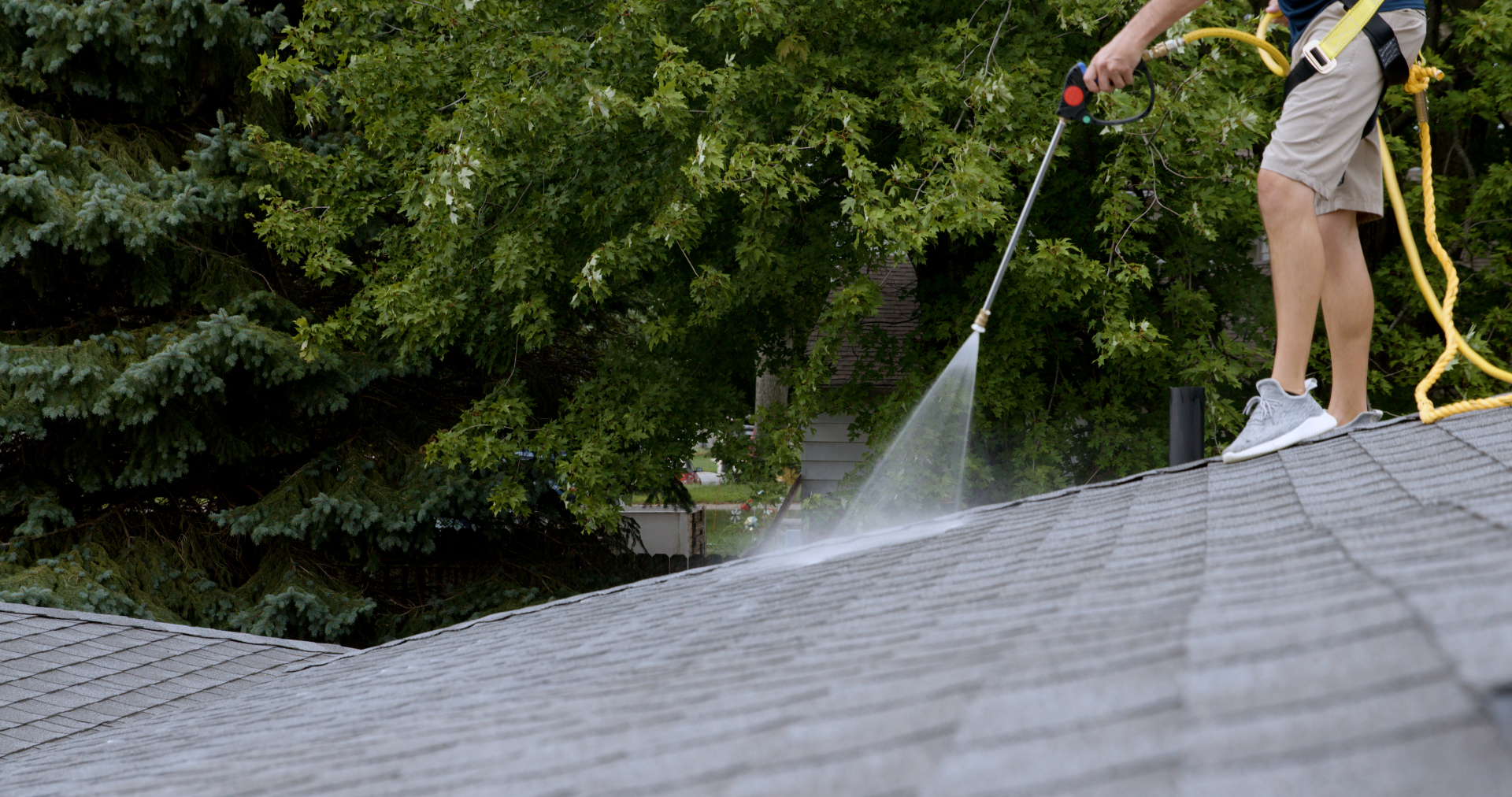 Even, controlled spray pattern — restoring shingle oils across the slope
